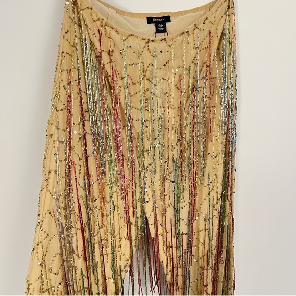 Nasty Gal Yellow Tan Tassel Beaded Sequin Flare Pants NWT sz 8 - Picture 3 of 15